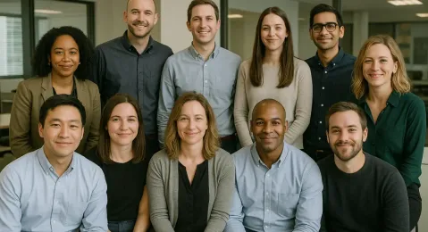 illustrazione memphis team collaborativo